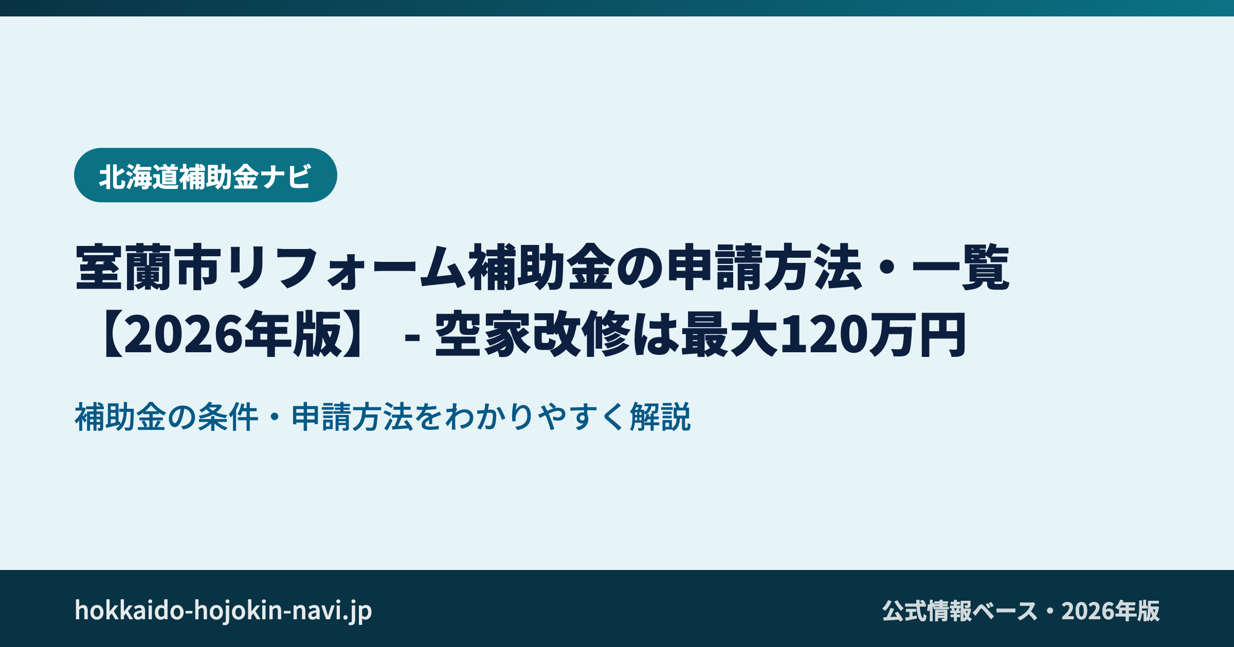 室蘭市リフォーム補助金の申請方法・一覧【2026年版】|空家改修は最大120万円